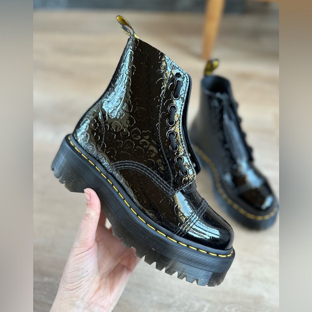 Dr. Martens Glossy Black Embossed Ankle Boots - Picture 4 of 14